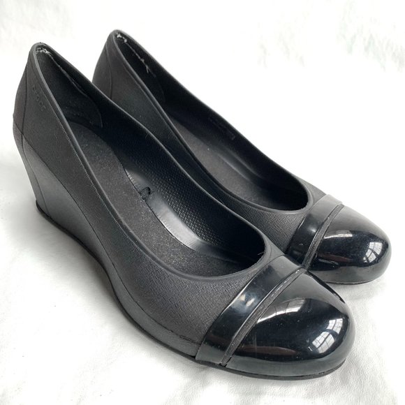 CROCS Black Wedge Heels - Picture 1 of 10